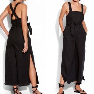 Seafolly Jumpsuit‎ Womens XL Black Bandana Bay Cross Back Linen Blend Wide Leg